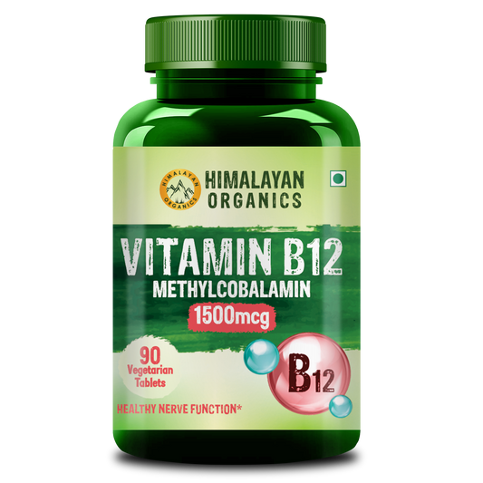 Himalayan Organics Methyl Cobalamin Vitamin B12 1500mcg Supplement support Brain, Nerve Function and Energy - 90 Veg Tablets