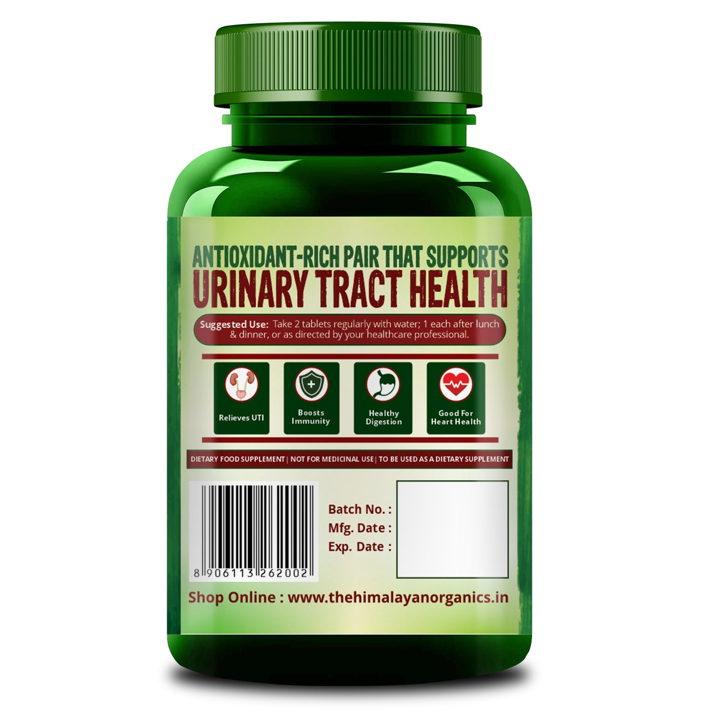 Himalayan Organics D-MANNOSE + CRANBERRY Antioxidant Rich Supplement for Kidney Health & Urinary Tract Infection - 90 Tablets