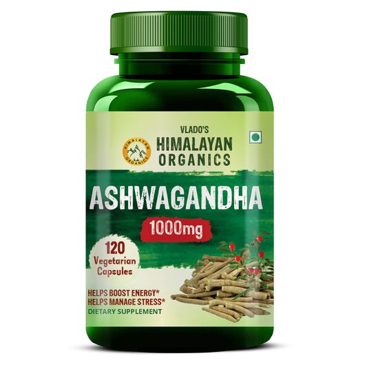 Vlado's Himalayan Organics Ashwagandha 1000mg / Serve for Anxiety Stress Relief & Endurance - 120 Veg Capsules