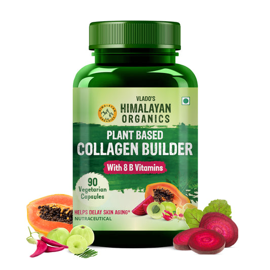 Vlado's Himalayan Organics Plant Based Collagen Builder With 8 B Vitamins for Hair and Skin | Collagen Supplement for Women & Men | Collagen Capsules With Biotin & Vitamin C | Glowing and Youthful Skin (90 Capsules)