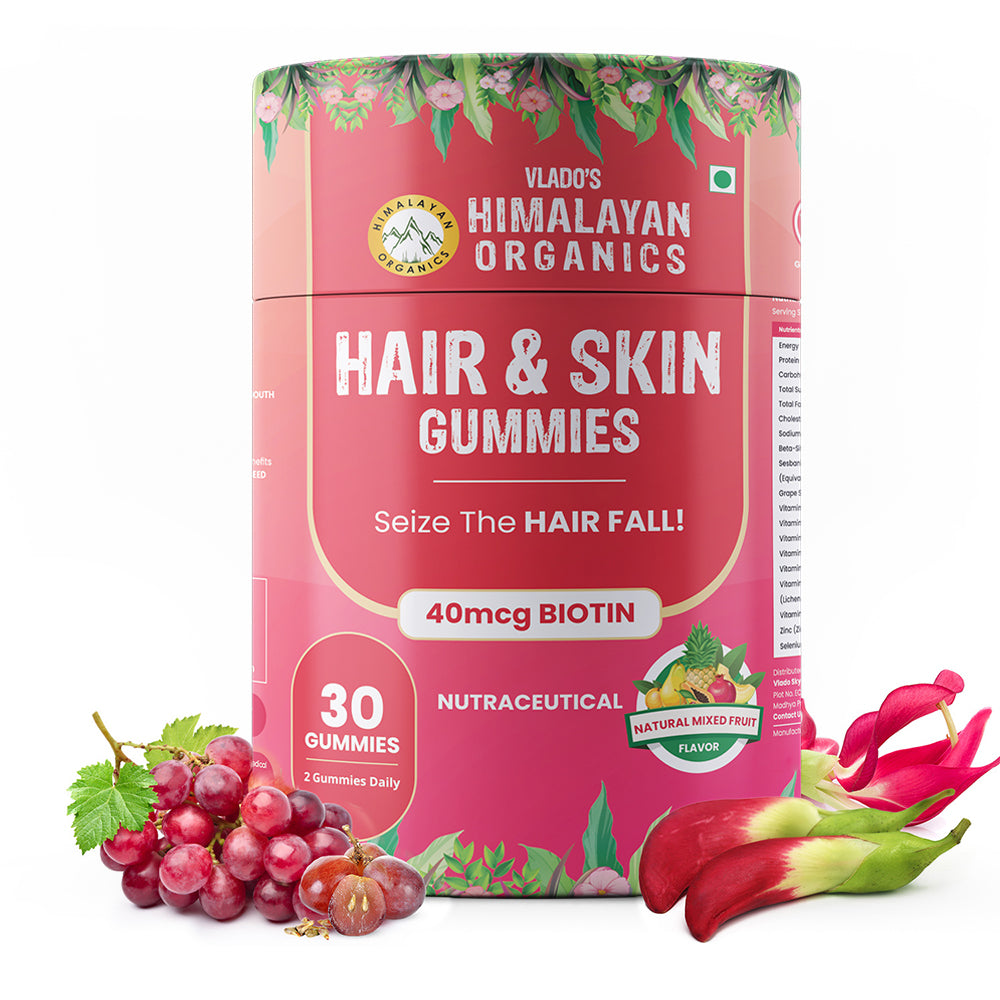 Vlado's Himalayan Organics Hair & Skin Gummies 40 mcg Biotin For Hair Growth & Glowing Skin (30 Gummies)