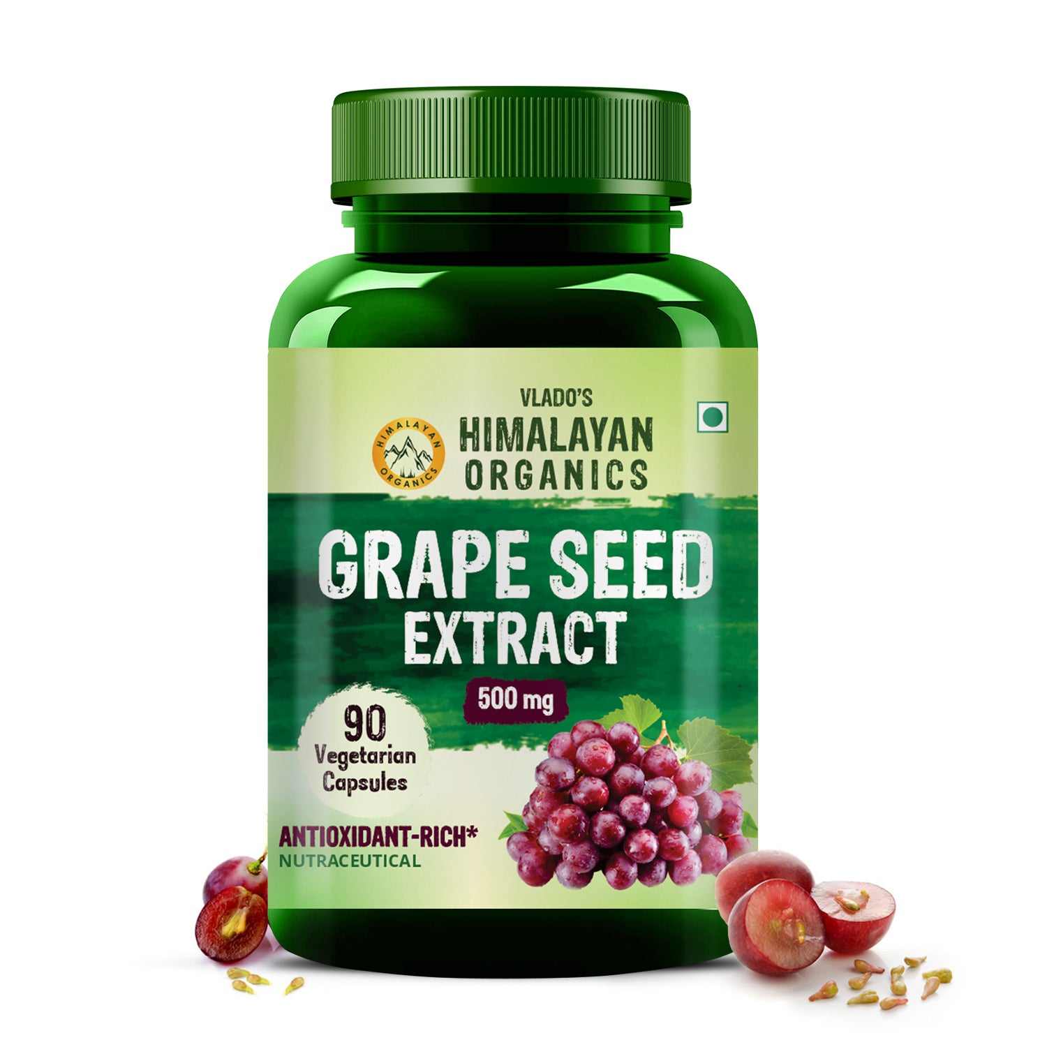 Vlado's Himalayan Organics Grape Seed Extract 500mg/Serving for Healthy Cholesterol Level - 90 Veg Capsules