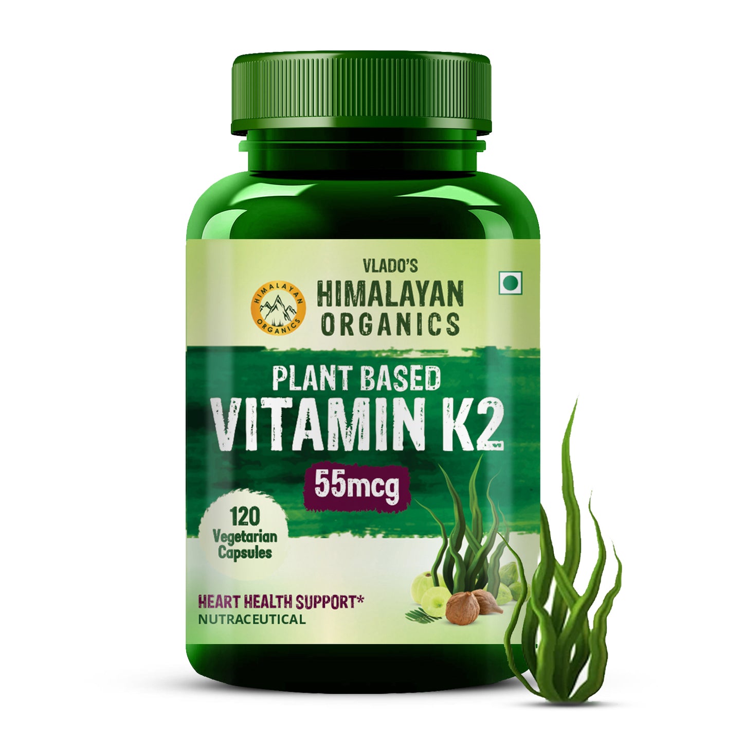 Vlado's Himalayan Organics Plant-Based Vitamin K2 Supplement Supports Stronger Bone & Heart Health - 120 Veg Capsules