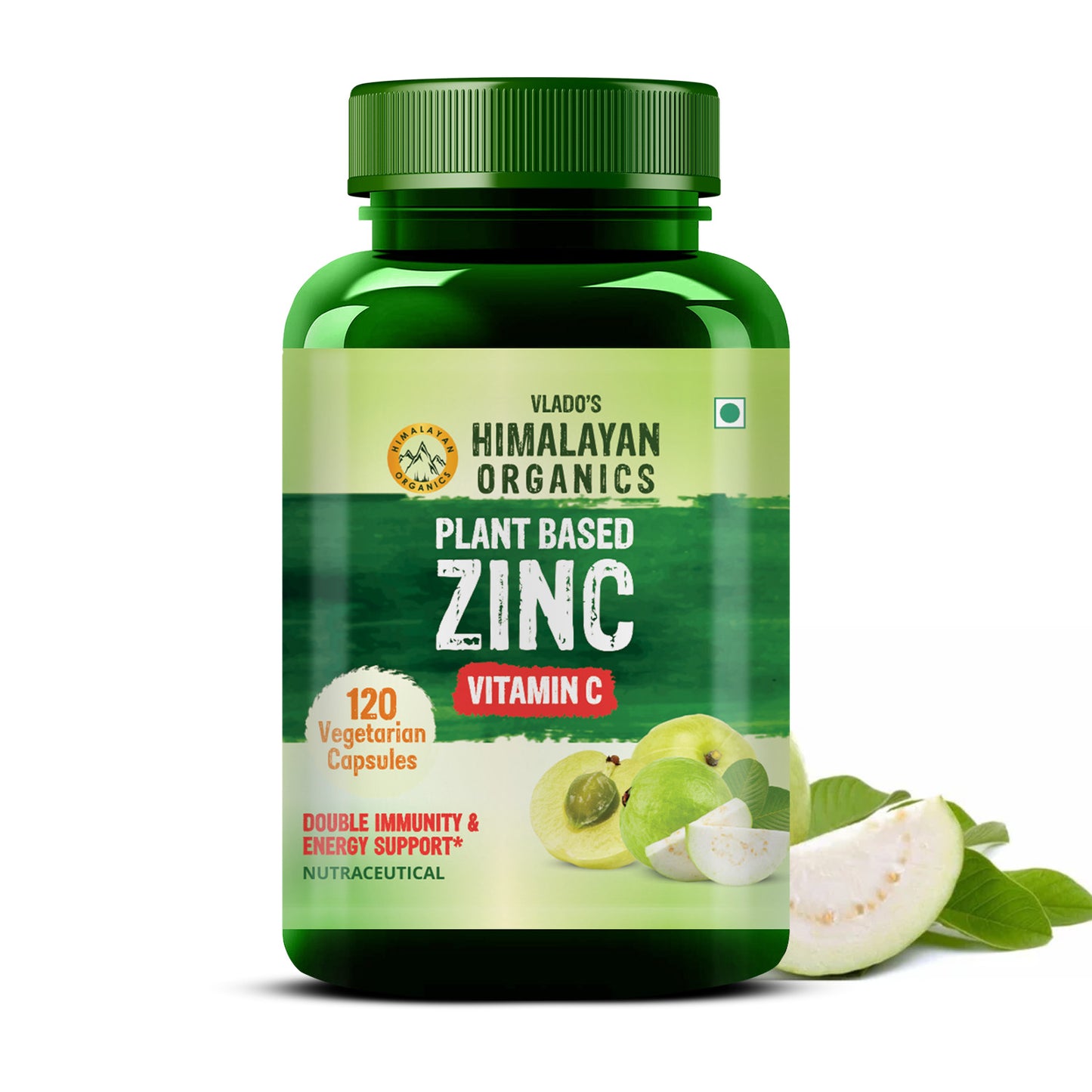 Vlado's Himalayan Organics Plant Based Zinc with Vitamin C | Builds Immunity & Anti Inflammation | Acne Support | 120 Veg Capsules