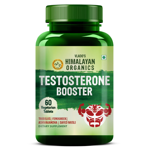 Vlado's Himalayan Organics Testosterone Booster | Supports Muscle & Energy Boost | With Vitamin D3, Magnesium, Zinc, Tribulus, Ashwagandha & Safed Musli | 60 Veg Tabs