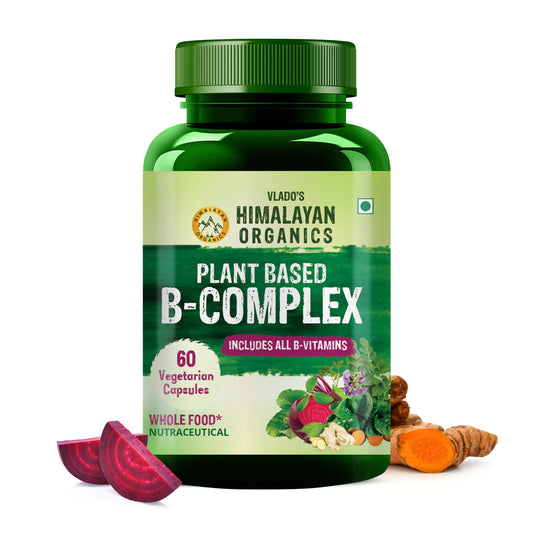 Vlado's Himalayan Organics Plant Based B Complex Vitamin with 100% RDA B1, B2, B3, B5, B6, B9 & B12 - 60 Veg Capsules