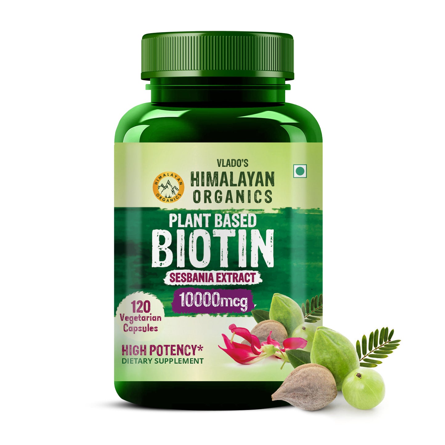 Vlado's Himalayan Organics Plant Based Biotin 10000 mcg for Hair Growth - 120 Veg Capsules