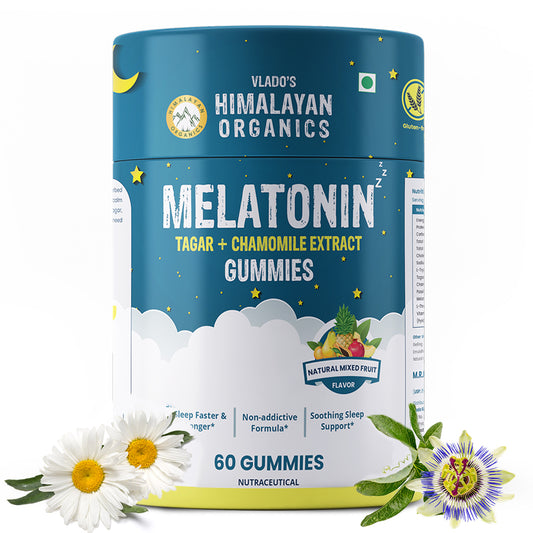 Vlado's Himalayan Organics Melatonin Tagar + Chamomile Extract Gummies | Sleep Faster & Longer | Non-addictive Formula | Soothing Sleep Support (60 Gummies)