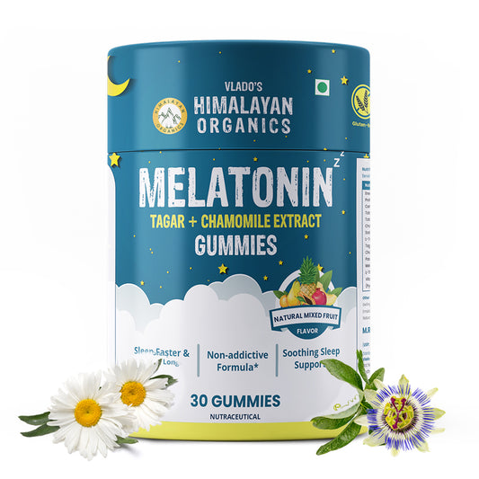 Vlado's Himalayan Organics Melatonin Tagar + Chamomile Extract Gummies | Sleep Faster & Longer | Non-addictive Formula | Soothing Sleep Support (30 Gummies)