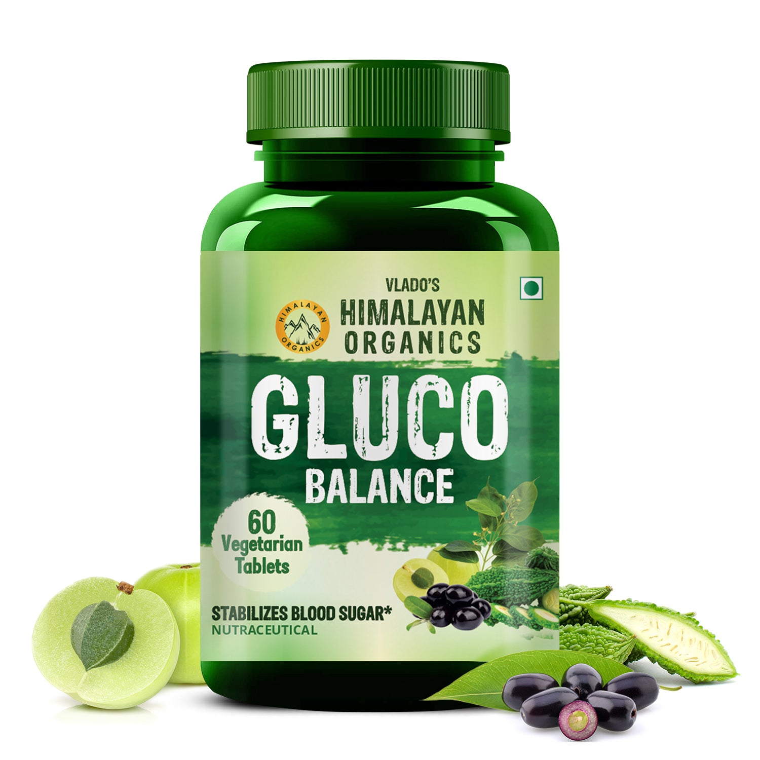 Vlado's Himalayan Organics Plant Based Gluco Balance with Jamun, Bittermelon, Amla, Gudmar, Chirayta Extracts | 60 Veg Tablets