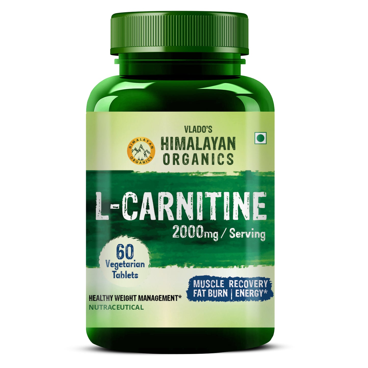 Vlado's Himalayan Organic L-Carnitine 2000 Mg | Healthy Weight Management | Supports Muscle Recovery, Boost Energy, Endurance, And Fat Burn - 60 Vegetarian Tablets