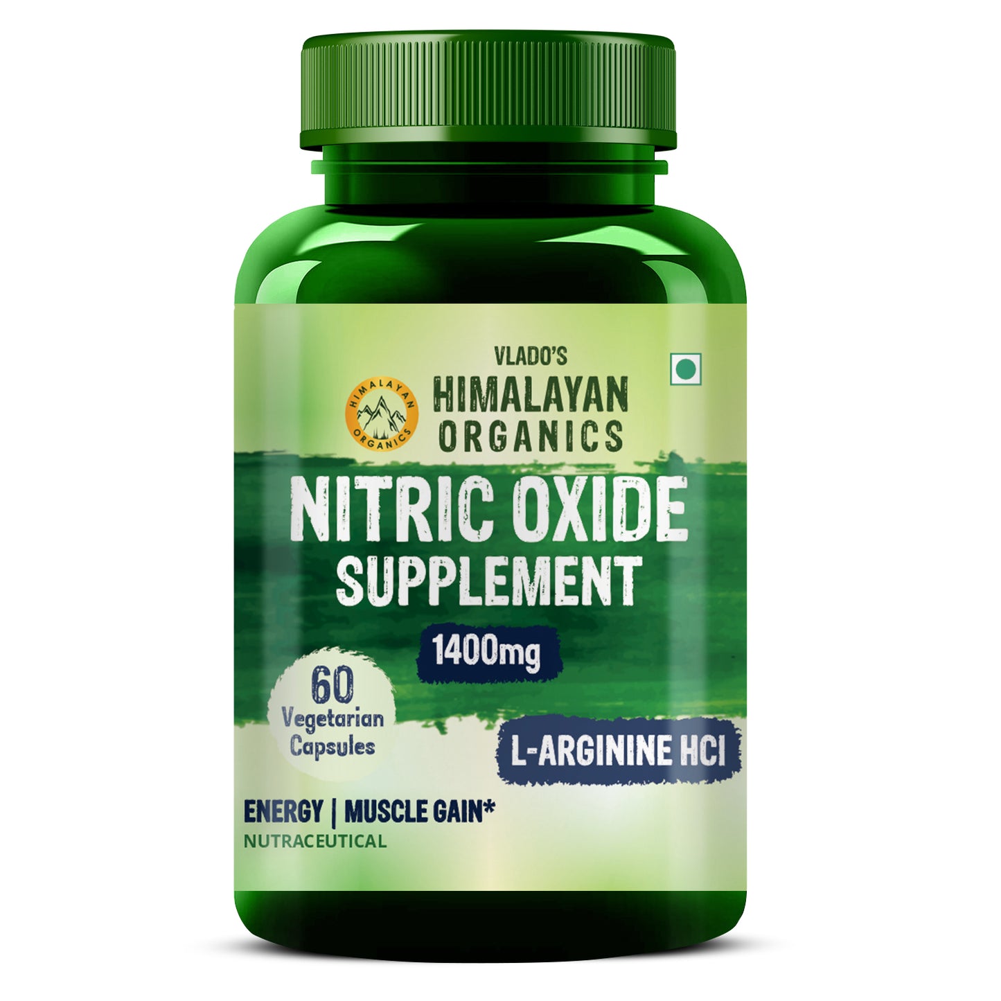 Vlado's Himalayan Organics Nitric Oxide 1400mg With L-Arginine HCI Caffeine Supplement | Good For Muscle Growth, Stamina, Recovery, Immune Booster & Energy- 60 Veg Capsules