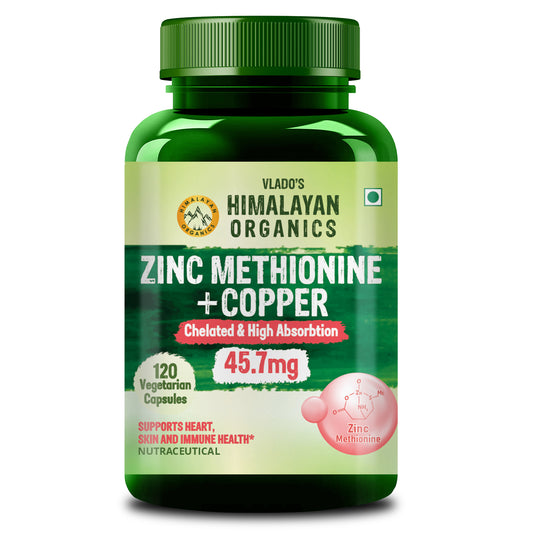 Vlado's Himalayan Organics Zinc Methionine Chelated Copper | Support Healthy Immune | Promotes  Skeetal  Health | Antioxidant Support - 120 Veg Capsules