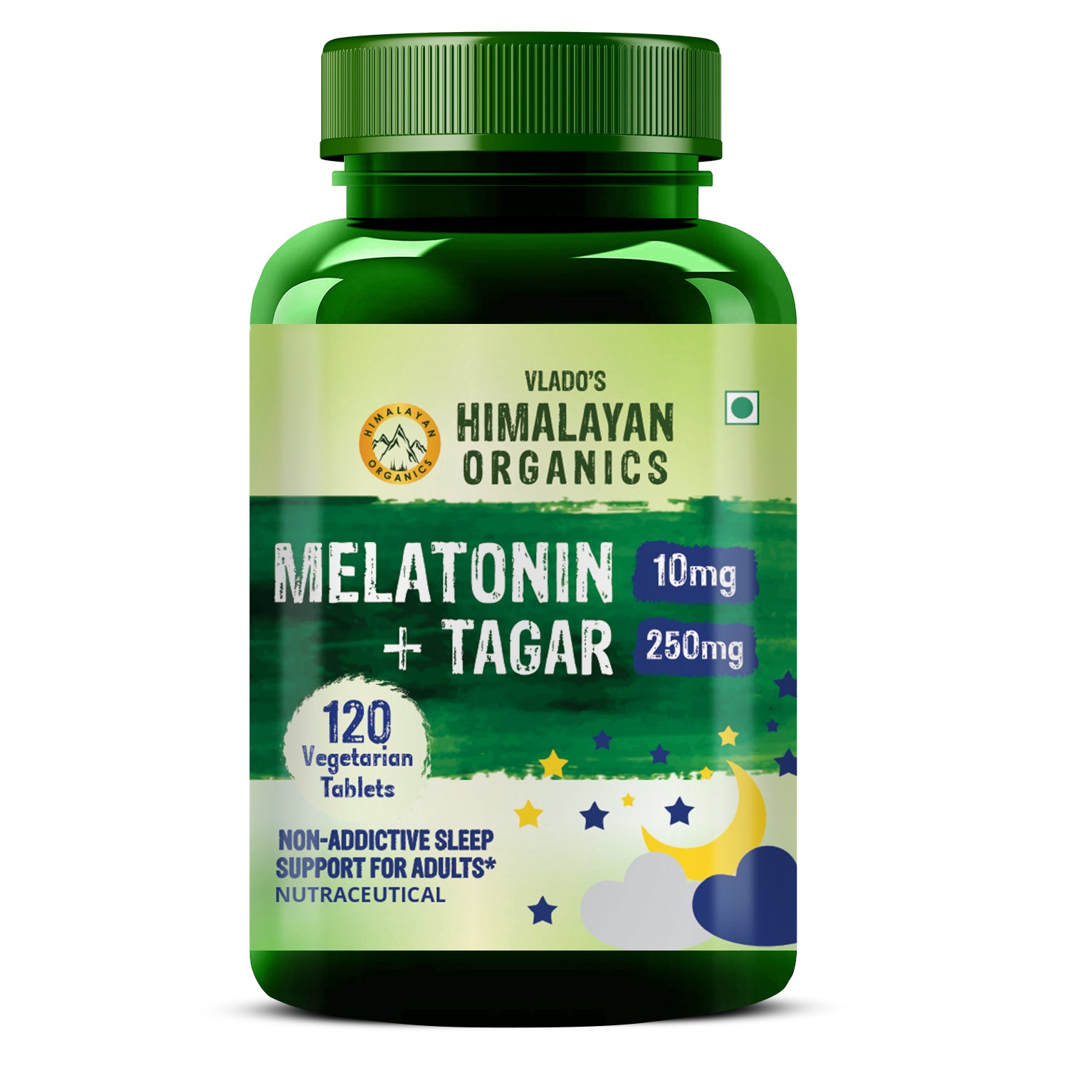 Vlado's Himalayan Organics Melatonin 10mg + Tagar 250mg | Non-Habit Forming, Potent Sleep Aid Formula  - 120 Veg Tabs