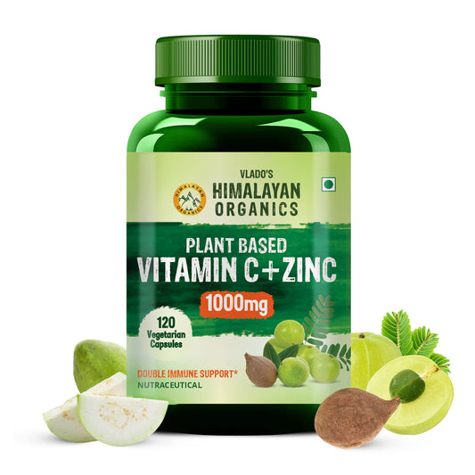 Vlado's Himalayan Organics Plant Based Vitamin C with Zinc (120 Capsules) As Amla Extract - Glowing Skin & Immunity