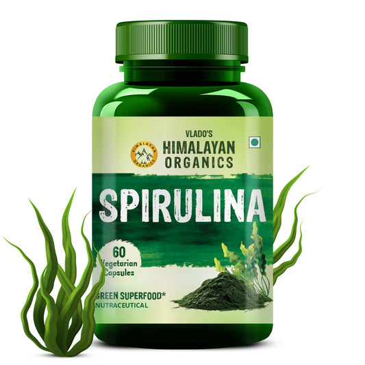 Vlado's Himalayan Organics Spirulina 2000mg Supplement | Green Food For Good Health Weight Management And Immunity Booster | Helps In Healthy Heart - 60 Veg Capsules