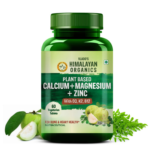 Vlado's Himalayan Organics Plant Based Calcium Magnesium + Zinc | Vitamin D3+k2 Supplement For Stronger Bones | Boost Immunity | Healthy Heart | Muscle Growth - 60Veg Tablets