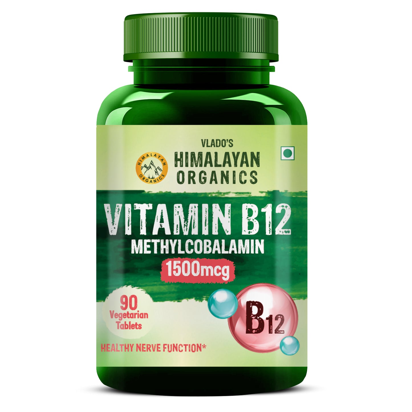 Vlado's Himalayan Organics Methyl Cobalamin Vitamin B12 1500mcg Supplement support Brain, Nerve Function and Energy - 90 Veg Tablets