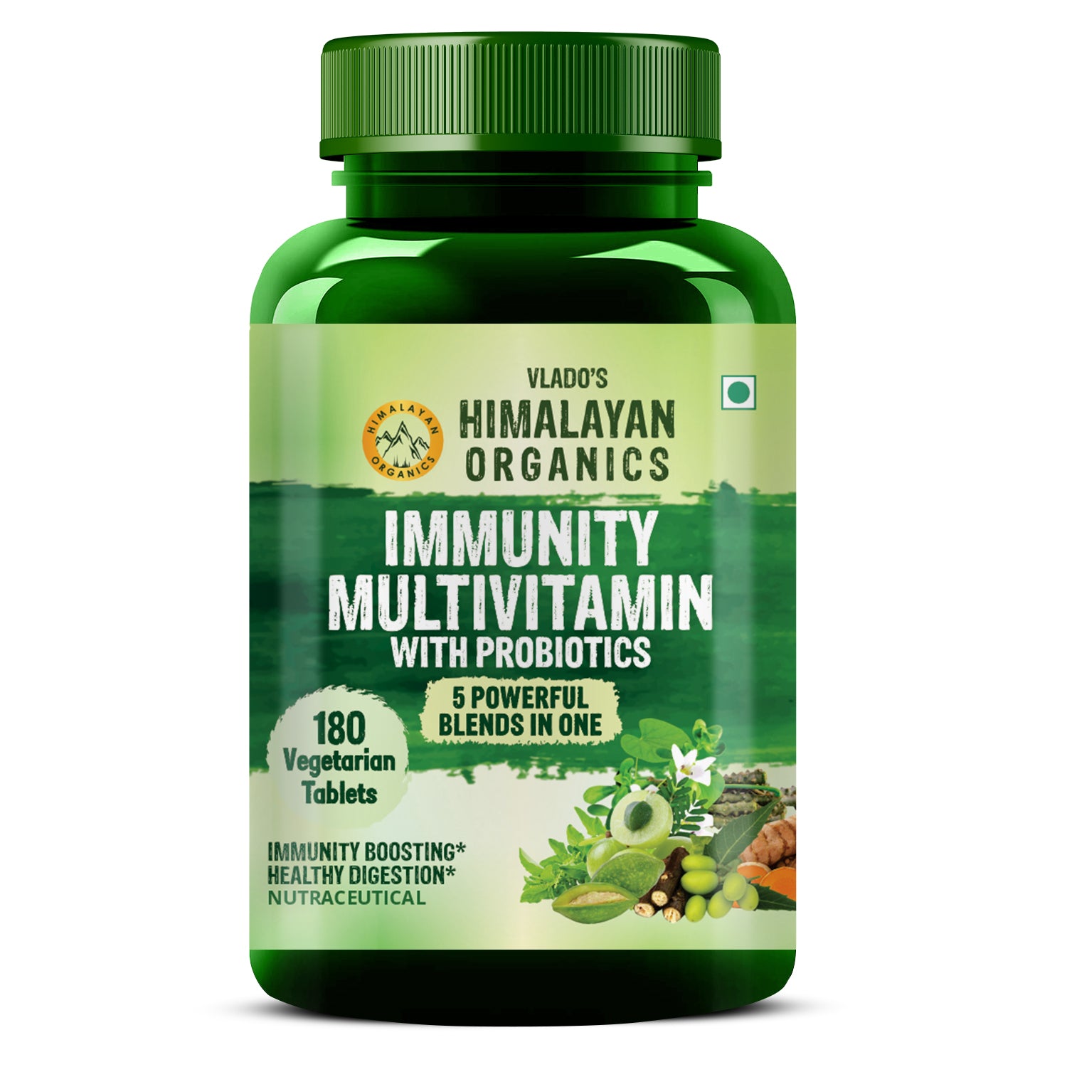 Vlado's Himalayan Organics Immunity Multivitamin with Probiotics with Vitamin C, D, K2, Zinc, Ginseng, Giloy, Biotin For Men & Women - 180 Veg Tablets