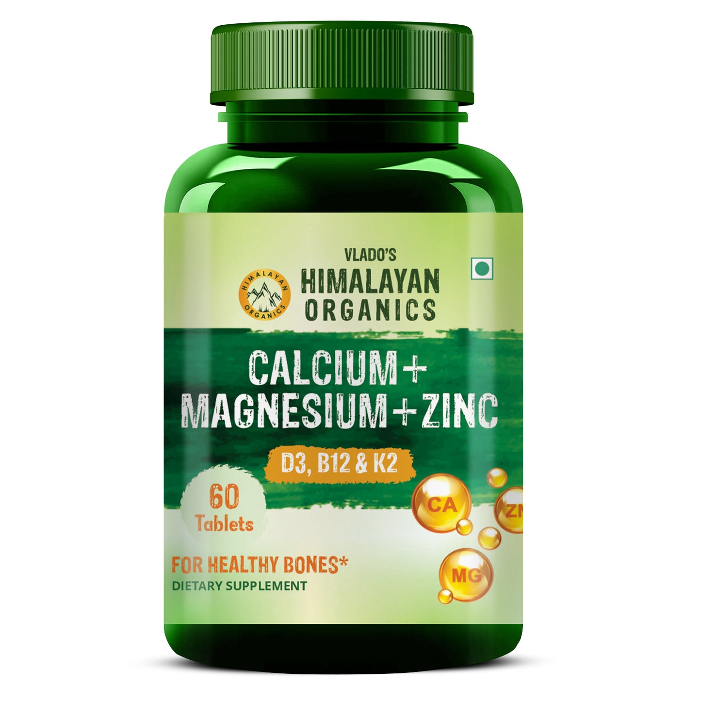 Vlado's Himalayan Organics Calcium Magnesium Zinc Vitamin D3 & B12-60 Vegetarian Tabs