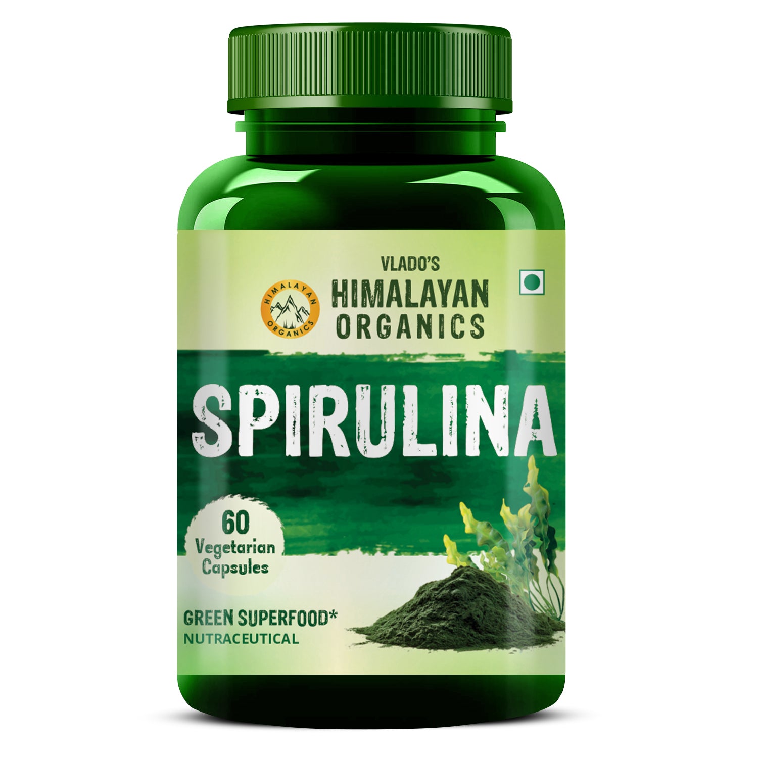 Vlado's Himalayan Organics Spirulina 2000mg Supplement | Green Food For Good Health Weight Management And Immunity Booster | Helps In Healthy Heart - 60 Veg Capsules