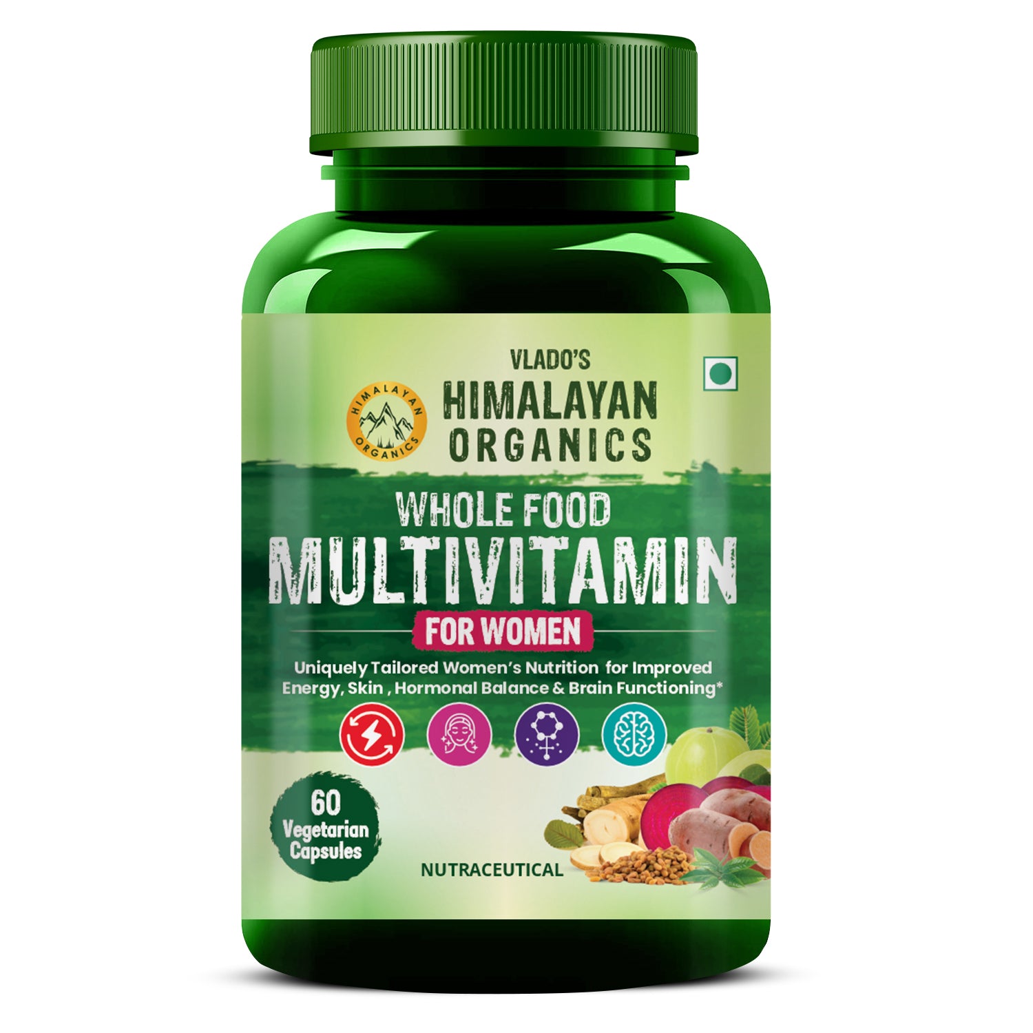 Vlado's Himalayan Organics Whole Food Multivitamin For Women With Vitamin B1, B2, B3, B5, B6, B7, B9, B12, C, D, E, Calcium, Magnesium, Zinc - 60 Veg Capsules