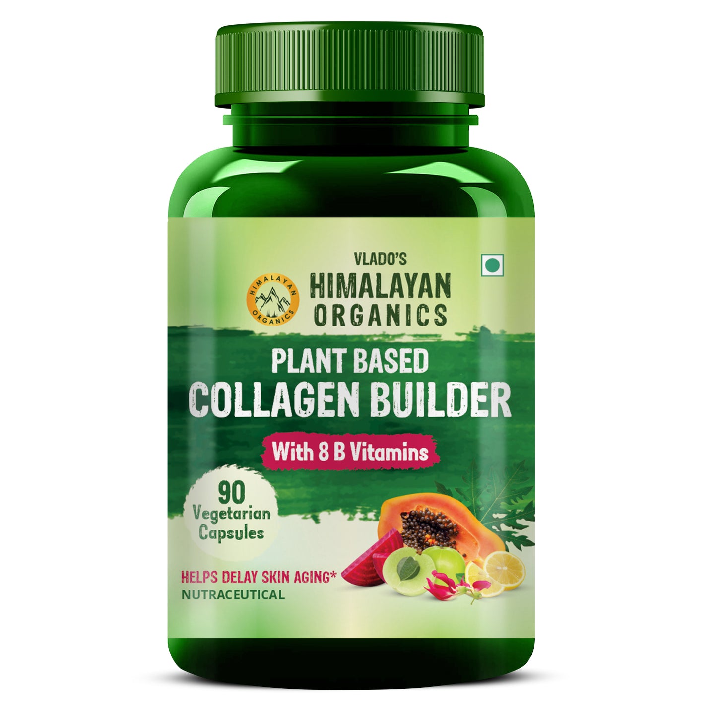 Vlado's Himalayan Organics Plant Based Collagen Builder With 8 B Vitamins for Hair and Skin | Collagen Supplement for Women & Men | Collagen Capsules With Biotin & Vitamin C | Glowing and Youthful Skin (90 Capsules)