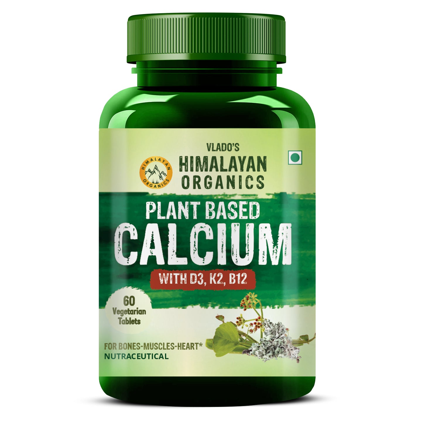 Vlado's Himalayan Organics Plant Based Calcium 650mg Supplement For Better Absorption | Healthy Bones And Heart | Recovery And Joint Support  - 60 Veg Tablets