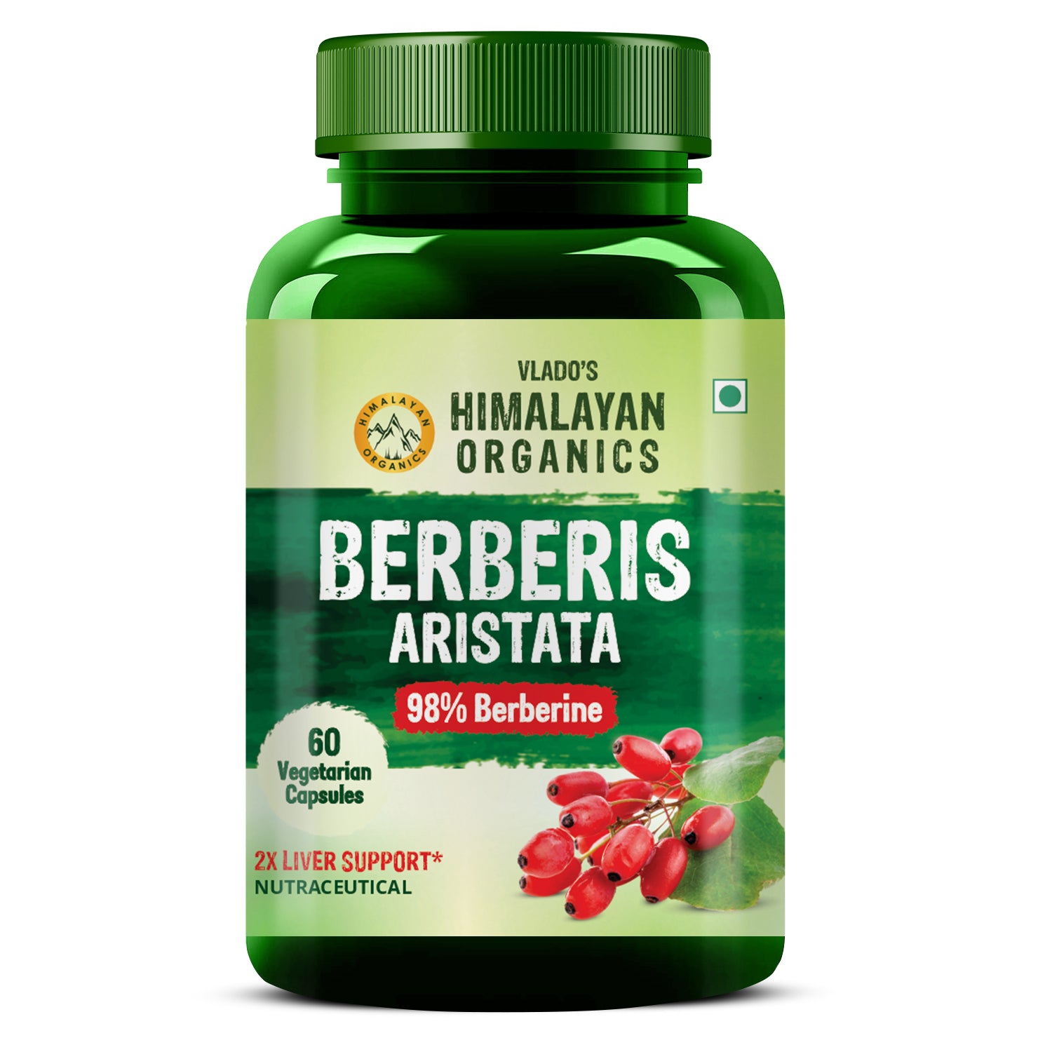 Vlado's Himalayan Organics Berberis Aristata Berberine 95% with Milk Thistle for 2X Liver Support - 60 Veg Capsules