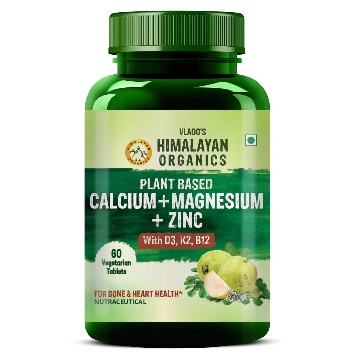 Vlado's Himalayan Organics Plant Based Calcium Magnesium + Zinc | Vitamin D3+k2 Supplement For Stronger Bones | Boost Immunity | Healthy Heart | Muscle Growth - 60 Veg Tablets