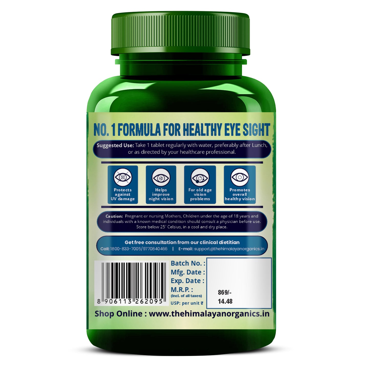 Vlado's Himalayan Organics Plant Based Eye Care Supplement (Lutemax 2020, Orange Extract, Carrot Extract) - 60 Tablets