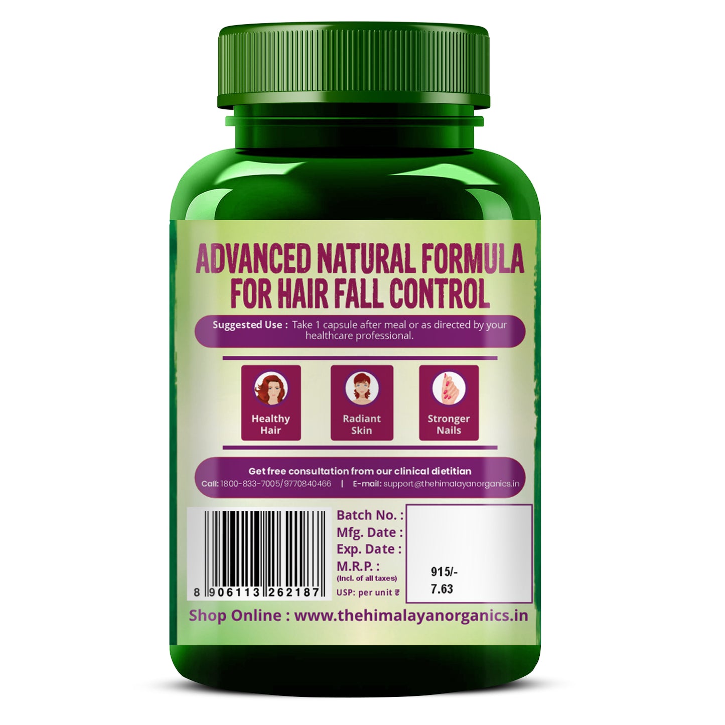 Vlado's Himalayan Organics Plant Based Biotin 10000 mcg for Hair Growth - 120 Veg Capsules