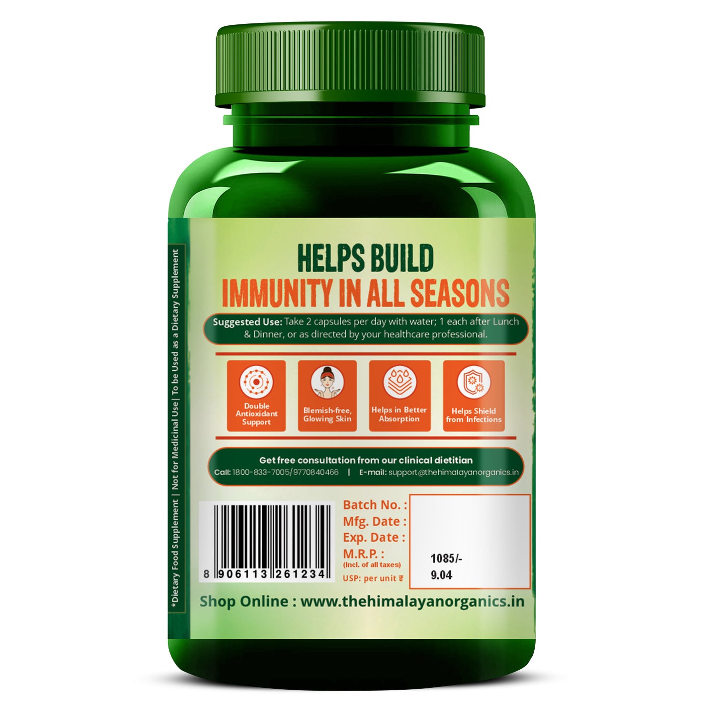 Vlado's Himalayan Organics Plant Based Vitamin C with Zinc (120 Capsules) As Amla Extract - Glowing Skin & Immunity