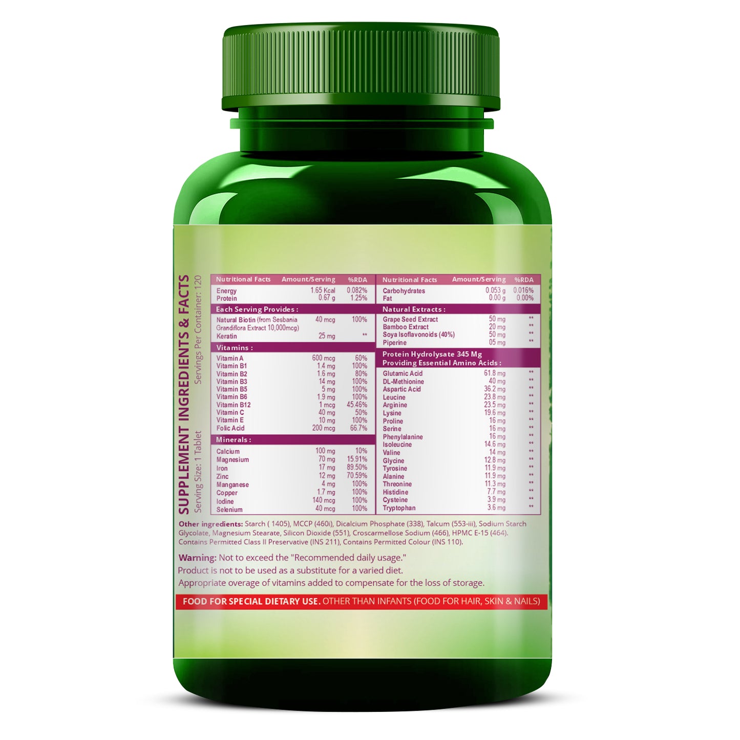 Vlado's Himalayan Organics Biotin 10,000mcg Supplement with Keratin + Amino Acids & Multivitamin - 120 Veg Tablets