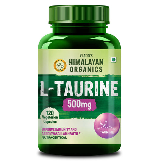 Vlado's Himalayan Organics L-Taurine 500mg Supplement | Support Muscle Recovery | Improve Performance | Promotes Vision & Nerve Health - 120 Veg Capsules