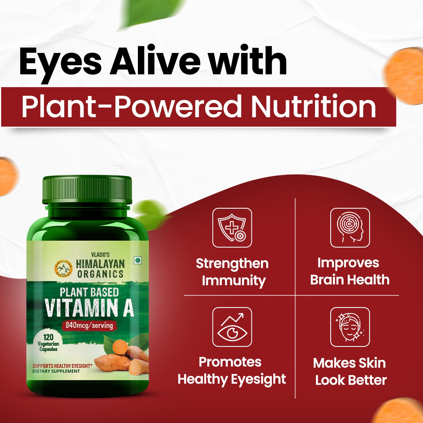 Vlado's Himalayan Organics Plant-Based Vitamin A Supplement Supports Healthy Eye Sight | Natural Anti-Oxidant (120 Capsules)