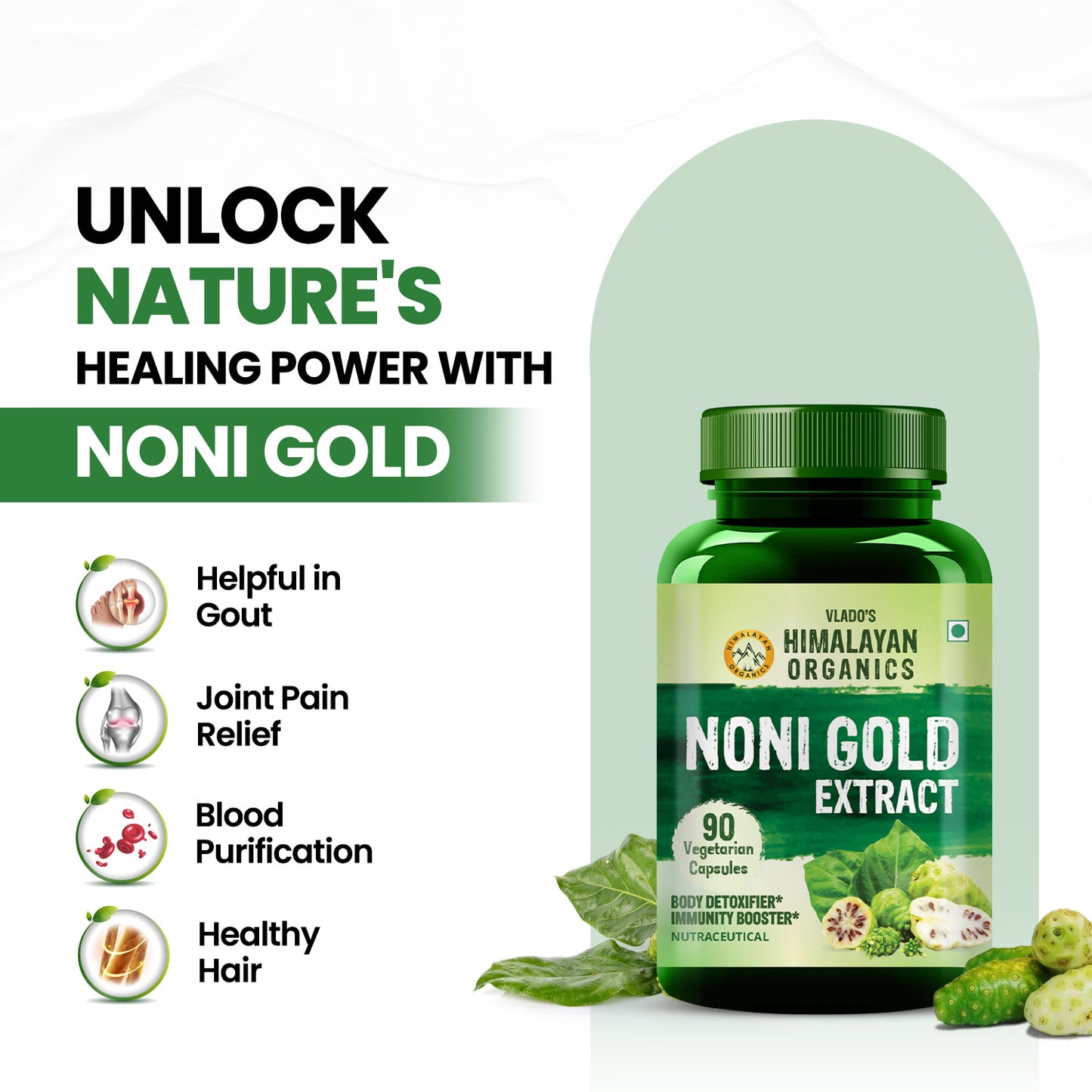 Vlado's Himalayan Organics Noni Gold Extract Body Detoxifier Supplement - 90 Veg Capsules