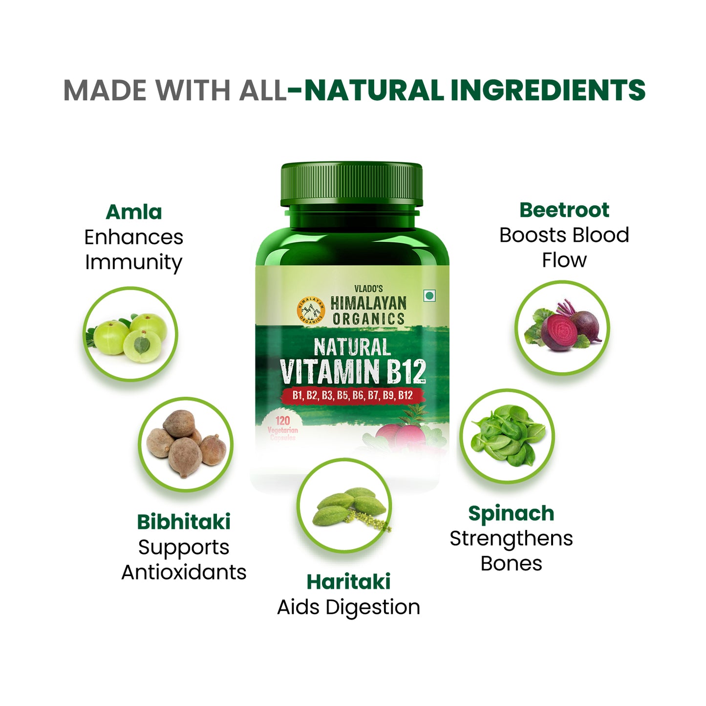 Vlado's Himalayan Organics Plant Based Vitamin B12 Natural- 60 Veg Capsules