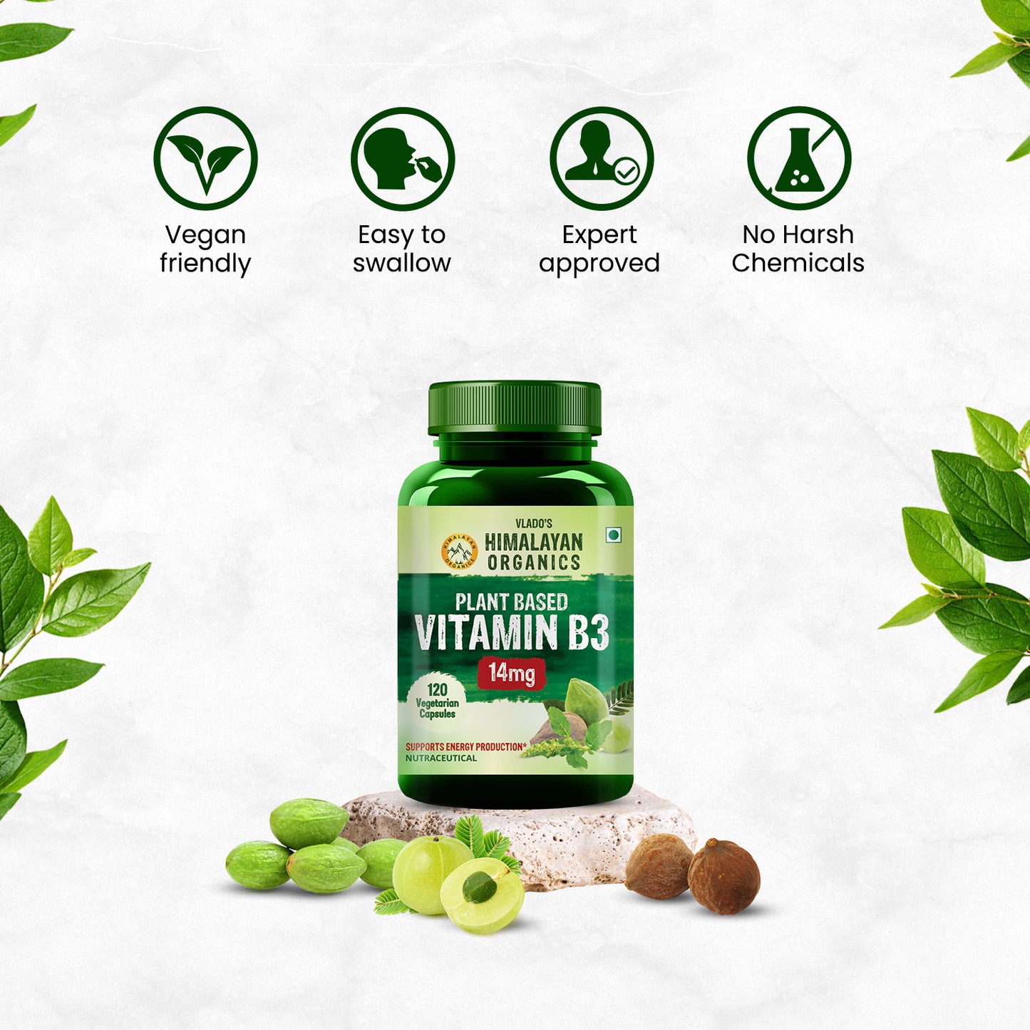 Vlado's Himalayan Organics Plant-Based Vitamin B3 | Supports Healthy Skin and Heart 120 Capsules