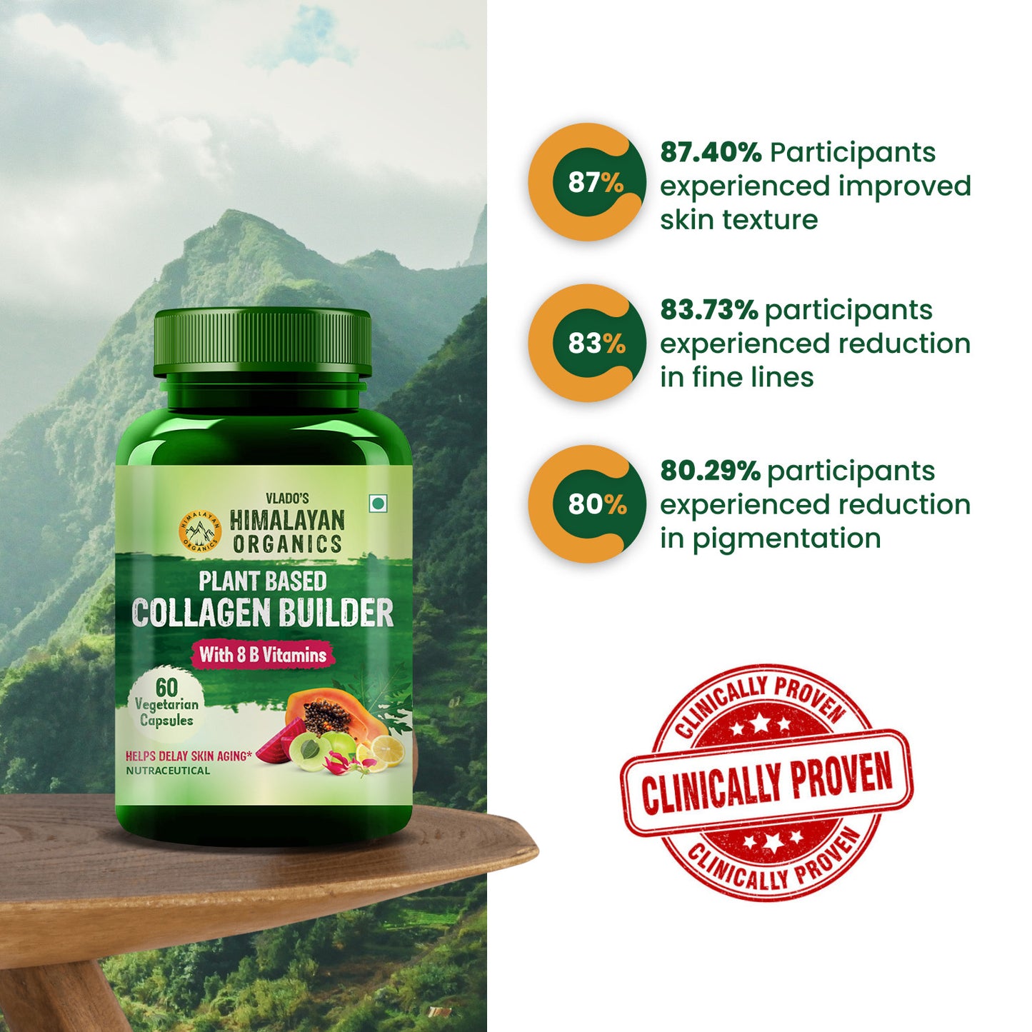 Vlado's Himalayan Organics plant based Collagen Builder for Hair and Skin with Biotin and Vitamin C - 60 Veg Capsules