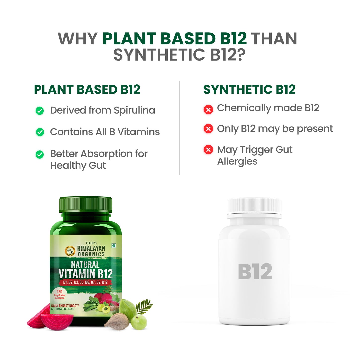 Vlado's Himalayan Organics Plant Based Vitamin B12 Natural- 120 Veg Capsules