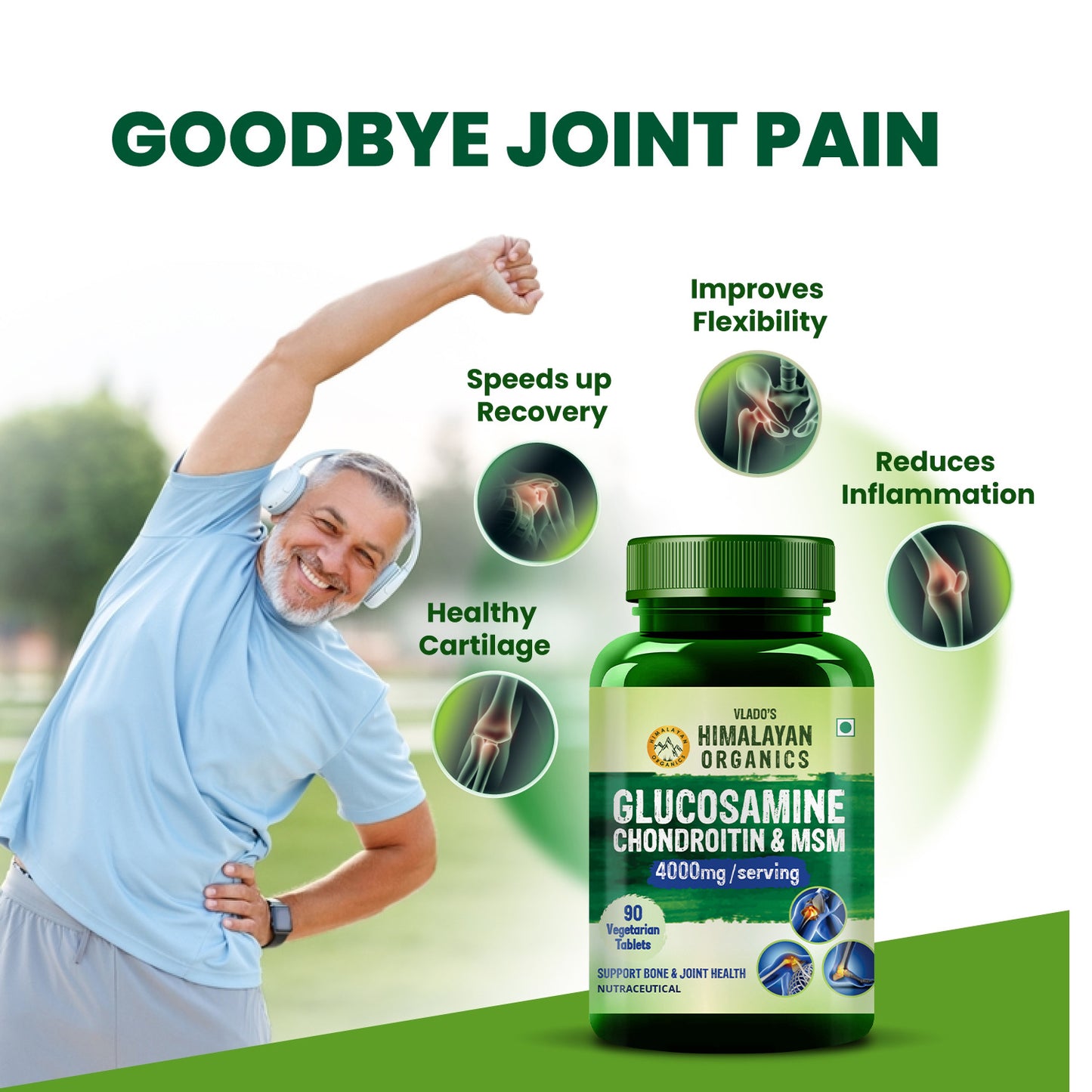 Vlado's Himalayan Organics Glucosamine Chondroitin MSM | For Bone, Joint & Cartilage Support | 90 Tablet