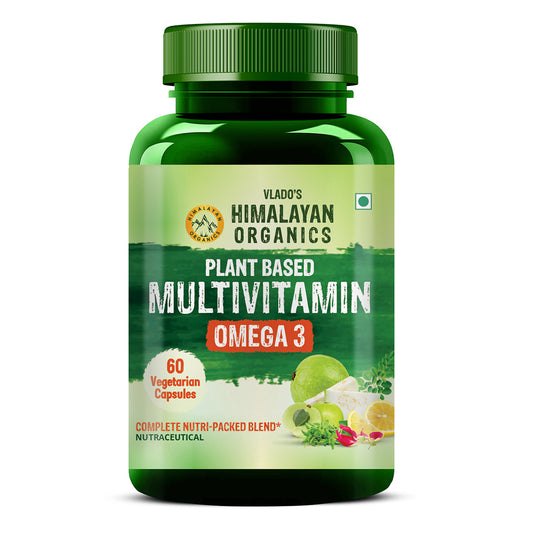 Vlado's Himalayan Organics Plant Based Vegan Omega-3 with Multivitamin, EPA, DHA, B1,B2,B3,B5,B7,B9,B9,B12,C,D3,K2, 25+ Ingredients for Energy, Immunity, Heart, Bone & Joints Support - 60 Veg capsules