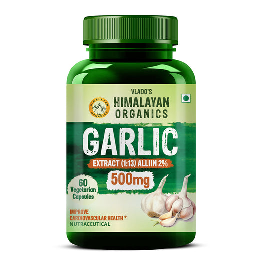 Vlado’s Himalayan Organics Garlic Extract 500Mg Supplement | Extract (1:13) Allium Sativum - 2% | Improve Heart Health, Boost Immunity, Maintain Cholesterol Level - 60 veg Capsules