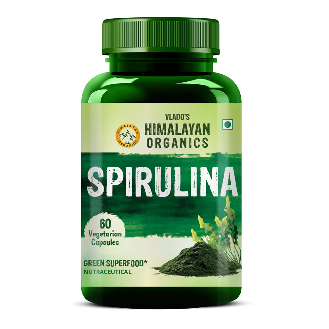 Vlado's Himalayan Organics Spirulina 2000mg Supplement | Green Food For Good Health Weight Management And Immunity Booster | Helps In Healthy Heart - 60 Veg Capsules