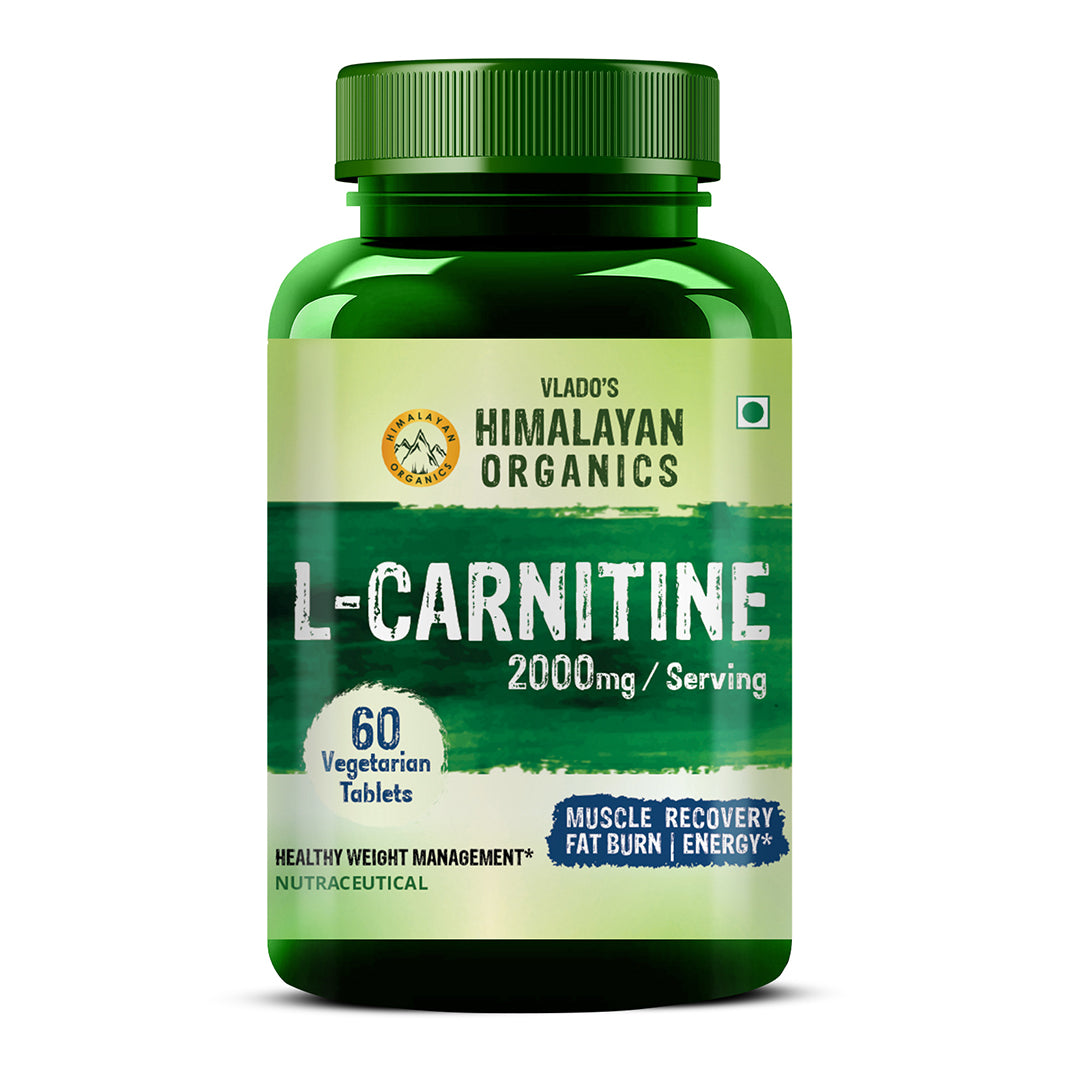 Vlado's Himalayan Organic L-Carnitine 2000 Mg | Healthy Weight Management | Supports Muscle Recovery, Boost Energy, Endurance, And Fat Burn - 60 Vegetarian Tablets