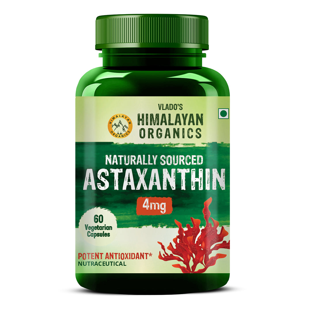 Vlado's Himalayan Organics Naturally Sourced Astaxanthin 4mg | Antioxidant for Skin, Eye & Energy | 60 Veg Capsules