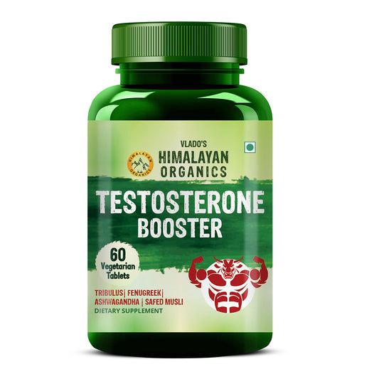 Vlado's Himalayan Organics Testosterone Booster | Supports Muscle & Energy Boost | With Vitamin D3, Magnesium, Zinc, Tribulus, Ashwagandha & Safed Musli | 60 Veg Tabs