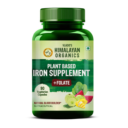 Vlado's Himalayan Organics Plant Based Iron with Folate for Better Hemoglobin, Immunity, Oxygen Binding Capacity - 90 Veg Capsules