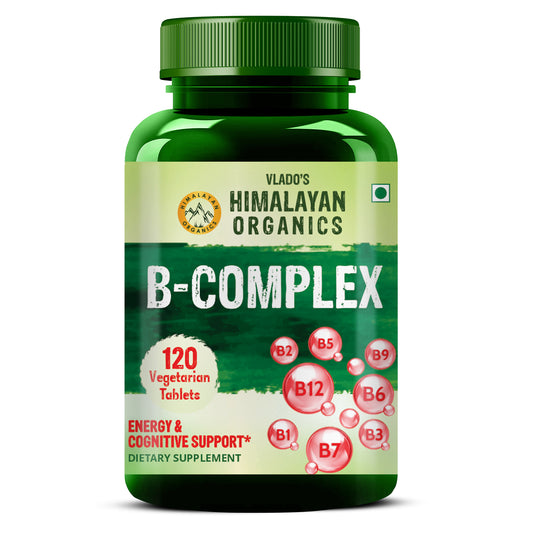 Vlado's Himalayan Organics Vitamin B Complex with 100% RDA B1, B2, B3, B5, B6, B7, B9 & B12 Supplement to Support Cognitive Health - 120 Veg Tablets